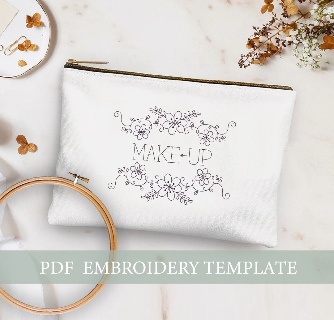 Makeup Bag Embroidery Pattern, Zip Bag Embroidery, Modern Embroidery