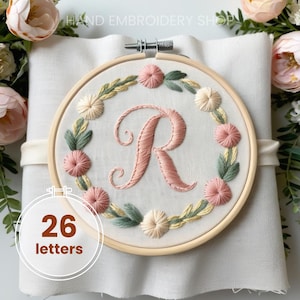 Padrão de bordado de alfabeto floral, 26 bordados de letras de flores em PDF, alfabeto bordado à mão, costurado à mão, download instantâneo, arquivo digital