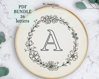 Embroidery Flower Pattern, Designs Printable For Crafting Projects, Instant Download, Floral Alphabet, Initial Embroidery, PDF Pattern
