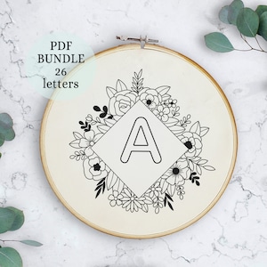 Alphabet letters, embroidery patterns, initials embroidery, alphabet embroidery PDF, digital pattern, Calligraphy embroidery, beginner