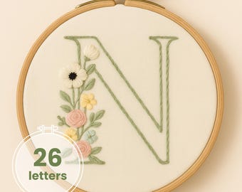 Floral Alphabet Embroidery Pattern A-Z: 6" Hoop Monogram (PDF Download)