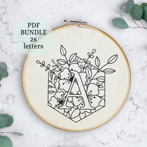 Floral Alphabet Embroidery PDF Pattern, 6”, Instant Digital Download, Letter Embroidery Design with Flowers, Floral Monogram, alphabet