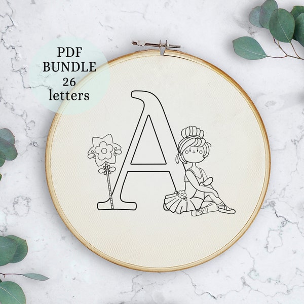 Ballet Hand Embroidery Alphabet PDF Pattern, Alphabet letters Embroidery, Beginner, Includes 26 letters, ballerina Designs, Embroidery Craft