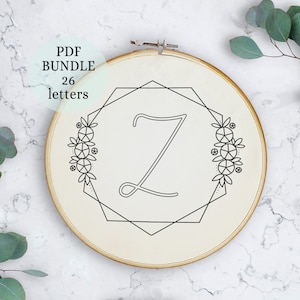 Custom Floral Letter Embroidery PDF Pattern, Personalized gift, Initial Embroidery Design ,DIY embroidery , DIY hoop art, vintage aesthetic