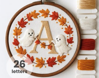 Halloween Alphabet Embroidery Pattern: Beginner Friendly Designs A-Z,  (Digital Download)