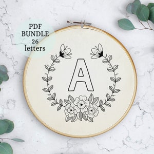 Conjunto de iniciales modernas de bordado a mano, carta personalizada, elegante patrón de letras de bordado a mano, alfabeto completo de letras de bordado a mano