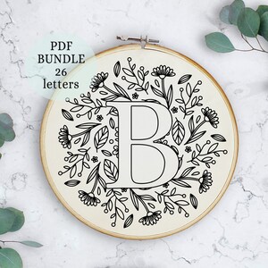 Floral Alphabet Embroidery, PDF Pattern, Floral Monogram, Hand Embroidery, PDF Pattern, Instant Download, All Letters Included, alphabet art
