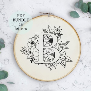 Alfabeto Floral, Bordado Inicial a Mano, Patrón PDF, Descarga Instantánea, Monograma Floral, Bordado para Principiantes, Bordado DIY, arte del aro