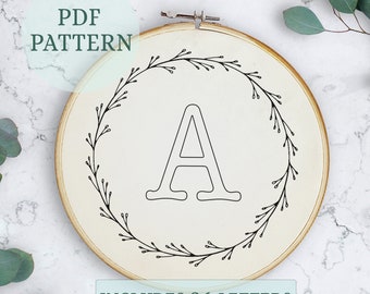 Floral letter embroidery pattern, instant download pdf for transfer initial monogram,DIY alphabet hand embroidery, complete alphabet letters