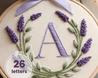 Modernes Alphabet Handstickerei Muster, florale Anfangsdesigns, DIY anfängerfreundliche Hoop Art Vorlage, digitaler Download PDF für Handwerker