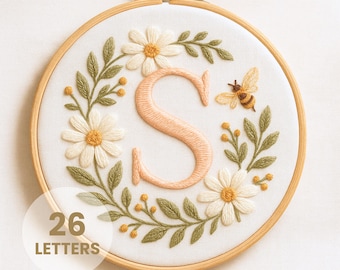 Floral Alphabet Embroidery Pattern: A-Z Monogram (PDF Digital Download)