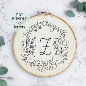 Floral Alphabet Embroidery PDF Pattern, 6”, Instant Digital Download, Letter Embroidery Design with Flowers, Floral Monogram, alphabet