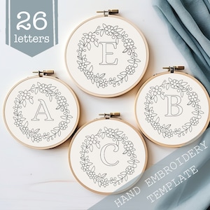 Floral Alphabet Embroidery PDF Pattern, 6”, Instant Digital Download, Letter Embroidery Design with Flowers, Floral Monogram, alphabet