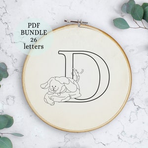 Initial Letters, Animals Alphabet Pattern, Modern Monogram, Hand embroidery Sampler, Initial Embroidery, Hoop Art, Digital Download PDF