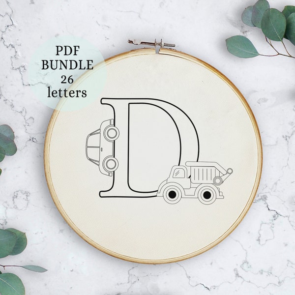 Truck Sketch Embroidery Design, Alphabet letters, Boys Embroidery, baby embroidery pattern, pdf file instant download, newborn embroidery