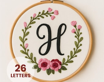 Rose & Vine Monogram Embroidery Pattern: DIY Alphabet Letter Art (PDF Pattern)