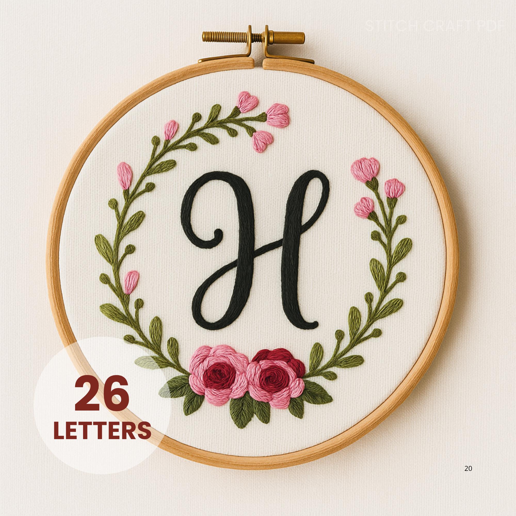Rose & Vine Monogram Embroidery Pattern: DIY Alphabet Letter Art