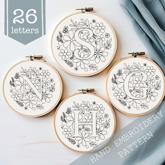 Floral Alphabet Embroidery Pattern: Letter Monogram, initials sampler (PDF Digital File)