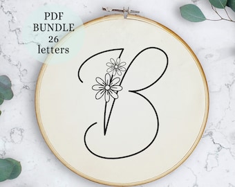 Floral Alphabet Embroidery Pattern: Daisy Letter Monogram (PDF Pattern)