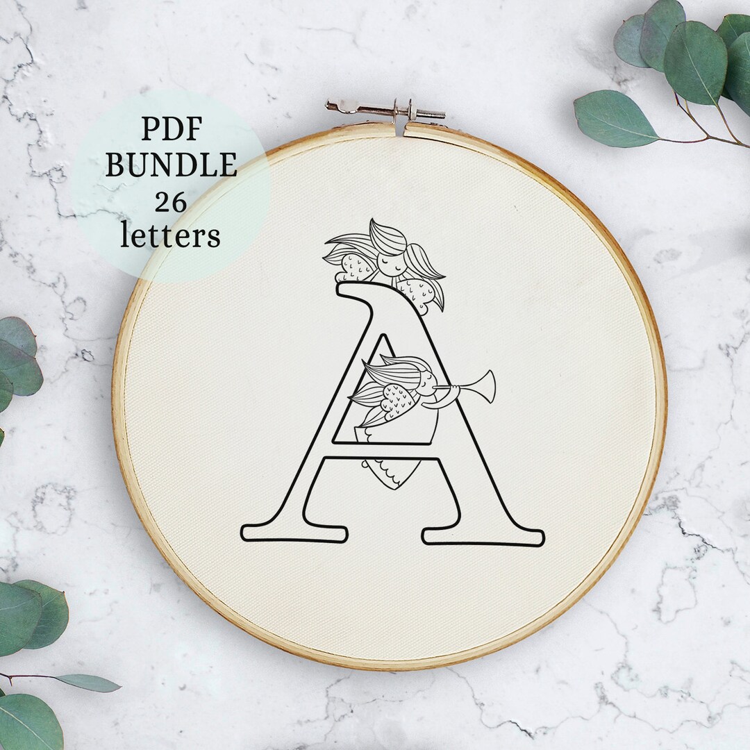 Angel Tree Lettering Angels Alphabet Letters, Hand Embroidery Pattern, Digital PDF Download ...