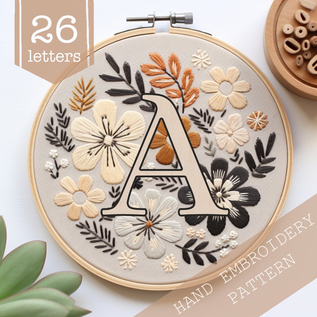 Floral Alphabet Embroidery Pattern: Letter Monogram, Initials Sampler ...