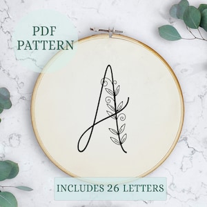 Alfabeto completo, padrão de bordado de alfabeto floral em PDF, download digital instantâneo, design de bordado de letras com flores, monograma floral