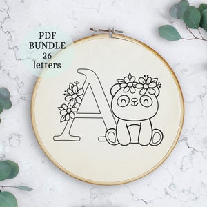 New Alphabet Hand embroidery pattern, Panda bear embroidery pattern PDF, Alphabet Collection,PDF Embroidery Pattern, panda bear designs