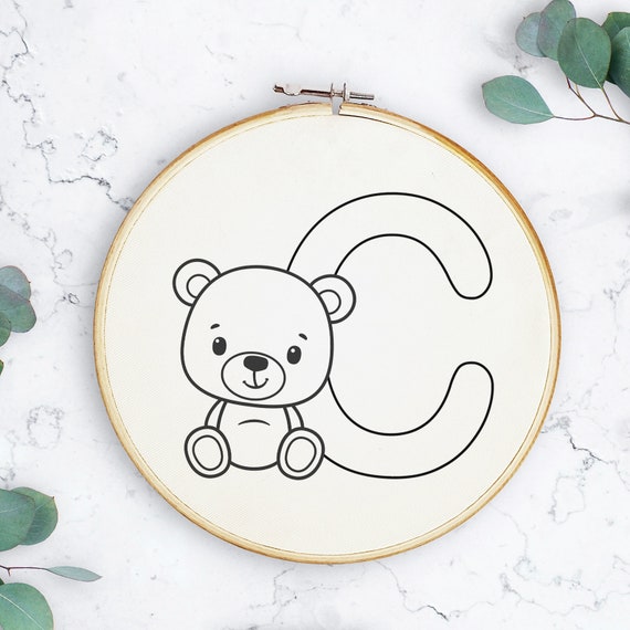 Bear Alphabet Hand Embroidery Pattern, Animal Designs (Digital PDF)