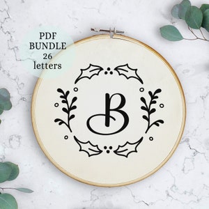 Christmas 26 Letter Embroidery PDF Pattern, Personalized gift, Initial Hand Embroidery Design , Monogram Cross Stitch, DIY Hand Embroidery