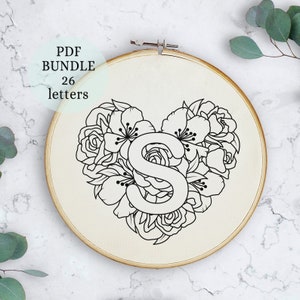Heart Monogram embroidery pattern, modern embroidery pattern PDF, Hand Embroidery Initials, Custom Letter, Hand Embroidery Letter Pattern