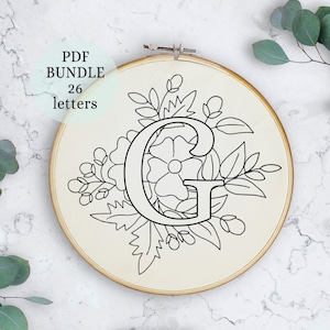 Alphabet Bundle, Blumenstrauß Hoop, Blumenmuster, Stickmuster, Stickmuster Blumen, Stickrahmen, Anfänger Stickmuster