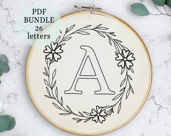 Floral Alphabet Embroidery Pattern: DIY Monogram (PDF file, Instant Download)