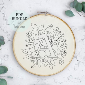 Carta bordada personalizada, carta floral, decoração de letra única, arte de parede, aro de 6 polegadas, carta de monograma DIY, decoração de berçário, decoração de parede abc
