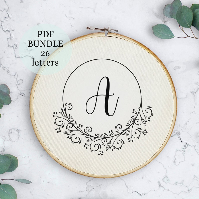 Floral Monogram Embroidery Pattern, 26 Letters (digital Download) - Etsy