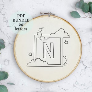 Elegante patrón de letras de bordado a mano, alfabeto completo de letras de bordado a mano, conjunto de iniciales modernas de bordado a mano, carta personalizada