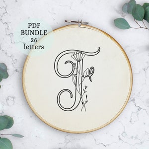 Full Alphabet Embroidery Patterns, Hand Embroidery Patterns, flowers Design, Monogram Hand Embroidery, Alphabet Bundle, wildflowers design