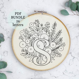 Floral Alphabet Embroidery PDF Pattern, 6”, Instant Digital Download, Letter Embroidery Design with Flowers, Floral Monogram, alphabet
