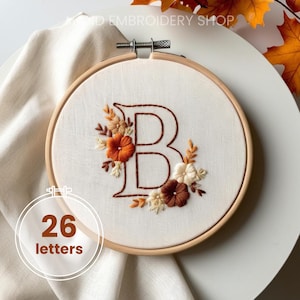Paquete de bordado con alfabeto floral de la A a la Z, patrón de bordado en PDF, descarga instantánea, patrón de bordado DIY, bordado para principiantes, flores de otoño