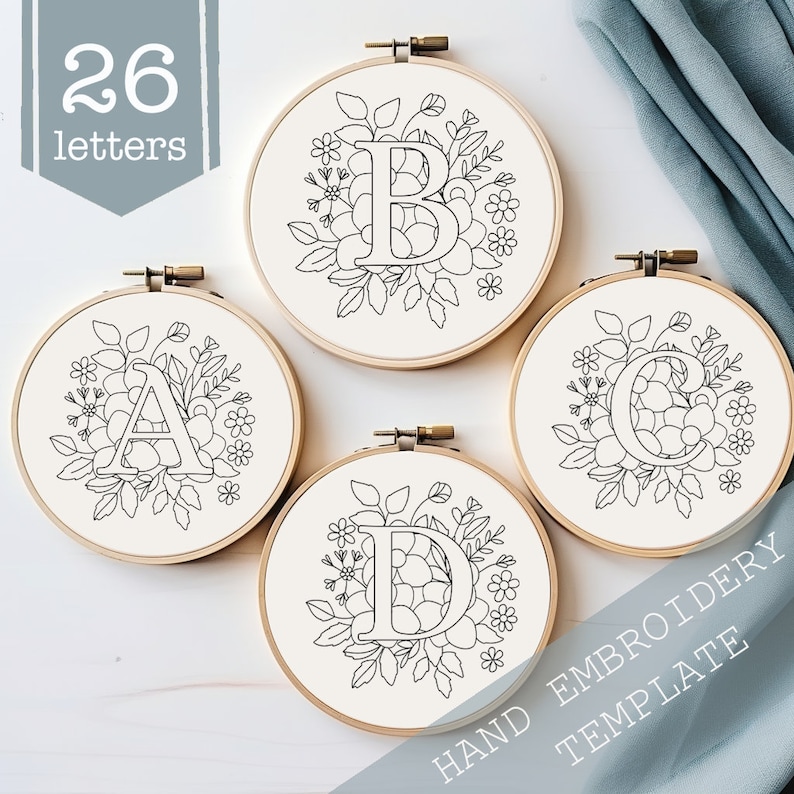 Hoop Lettering Floral Letter Embroidery Pattern: DIY Monogram, Nursery Decor (PDF ...