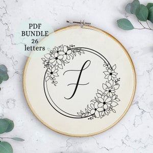 Complete Alphabet , Floral Alphabet Embroidery PDF Pattern, Instant Digital Download, Letter Embroidery Design with Flowers, Floral Monogram