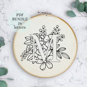 Letras para bordar, alfabeto com flores, padrão de alfabeto, monograma, iniciais para bordar, presente de natal, presente feito à mão, alfabeto floral