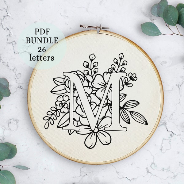 Floral Alphabet Embroidery Pattern, DIY Monogram (PDF Pattern)
