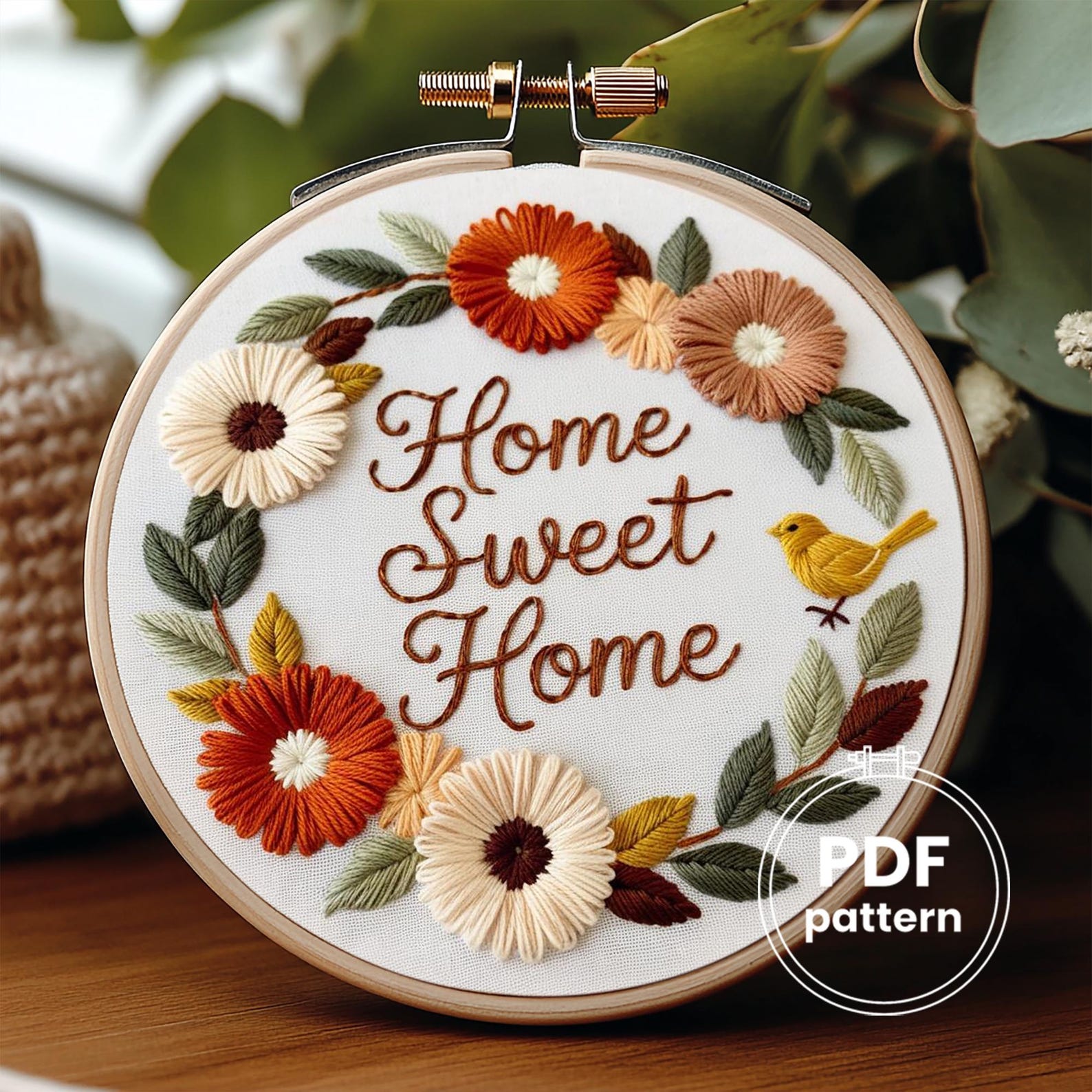 Home Sweet Home Embroidery Hoop Art: Floral Wreath (PDF Pattern) - Etsy