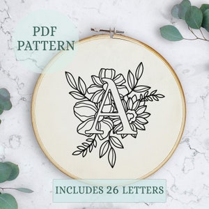 Letras modernas bordadas à mão, padrões de letras bordadas do alfabeto, faça suas próprias iniciais personalizadas, arte de aro bordado, bordado na moda