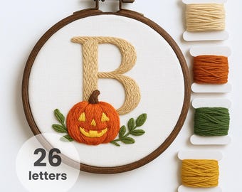 Alphabet Hand Embroidery Pattern Bundle: Printable pumpkin Letters (PDF Download)