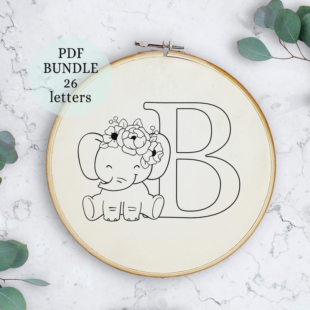 White Elephant Lettering Elephant Alphabet Embroidery Pattern: Initial Letter (PDF Pattern) - Etsy