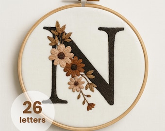 Floral Alphabet Embroidery Pattern: Printable Letter Monogram (PDF Download)