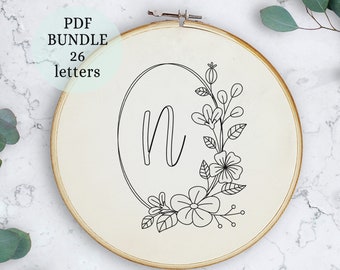 DIY Monogram Hoop, Personalized embroidery hoop, custom embroidery, monogram hand embroidery pattern pdf, Complete Alphabet, nursery decor