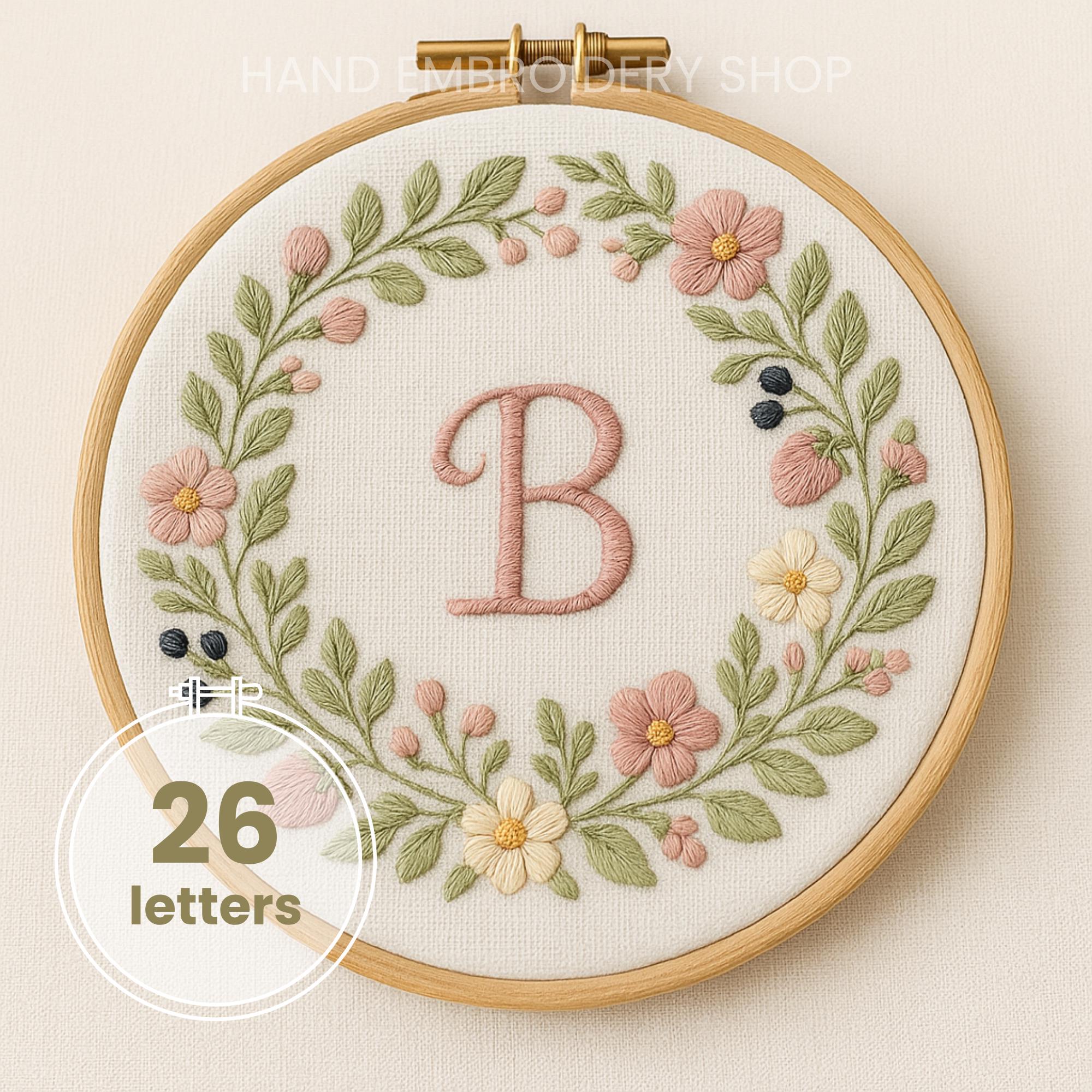 アルファベット手刺繍パターンバンドル：花輪（PDFダウンロード
