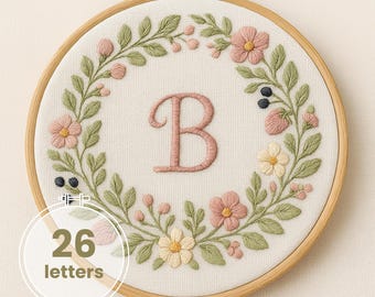 アルファベット手刺繍パターンバンドル：花輪（PDFダウンロード